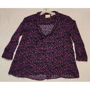 Mauve Shirt Blouse Purple Red Floral Size 12 Tie Front 3/4 Sleeve Career Office